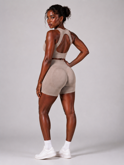 Form High-Waist Hold Shorts - Mushroom pose 1 | color:mushroom