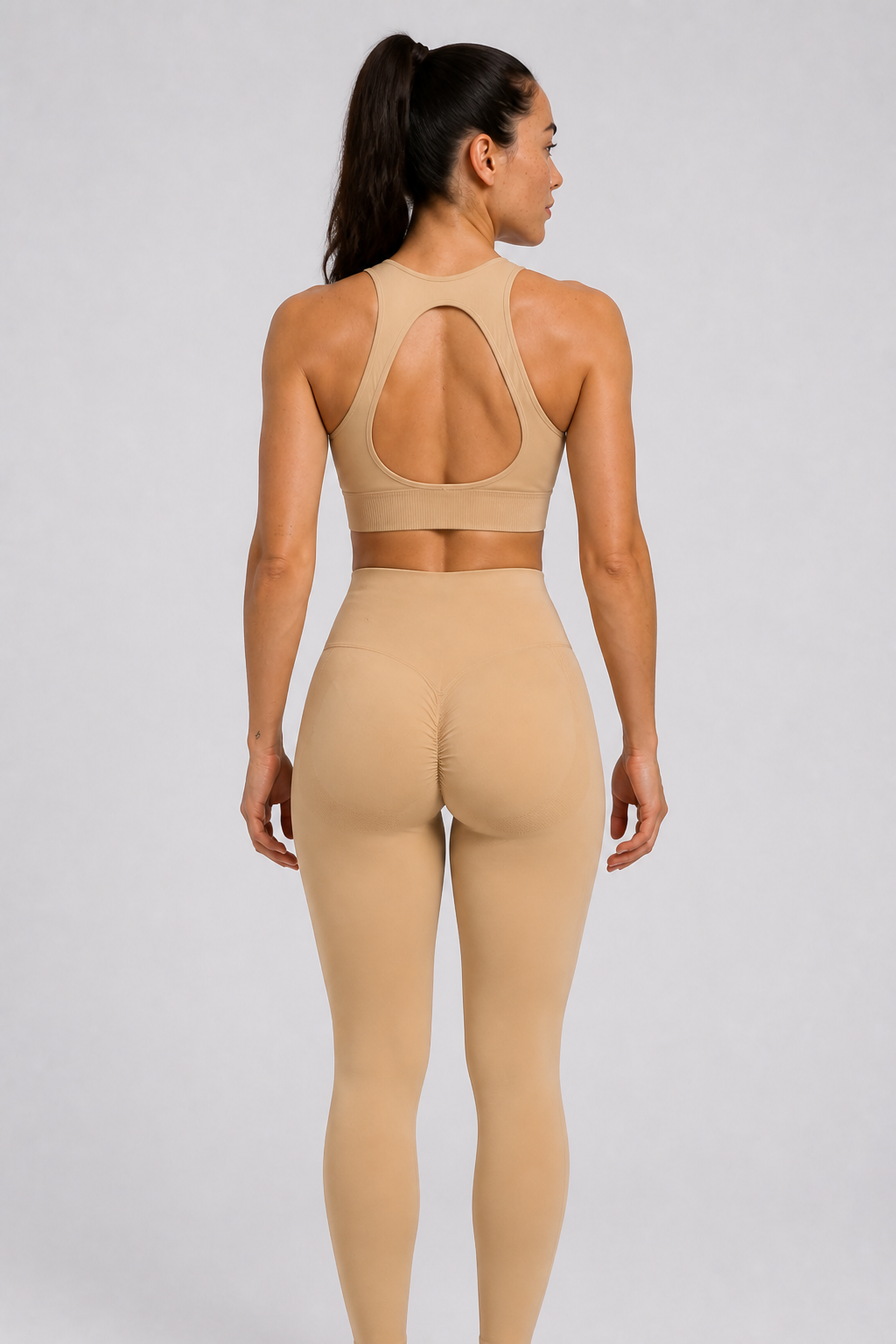 Form High-Waist Hold Leggings - Beige - rear closeup | color:beige