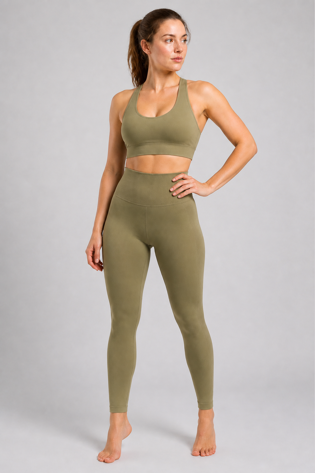 Form High-Waist Hold Leggings - Khaki Green - full body alt | color:khaki green