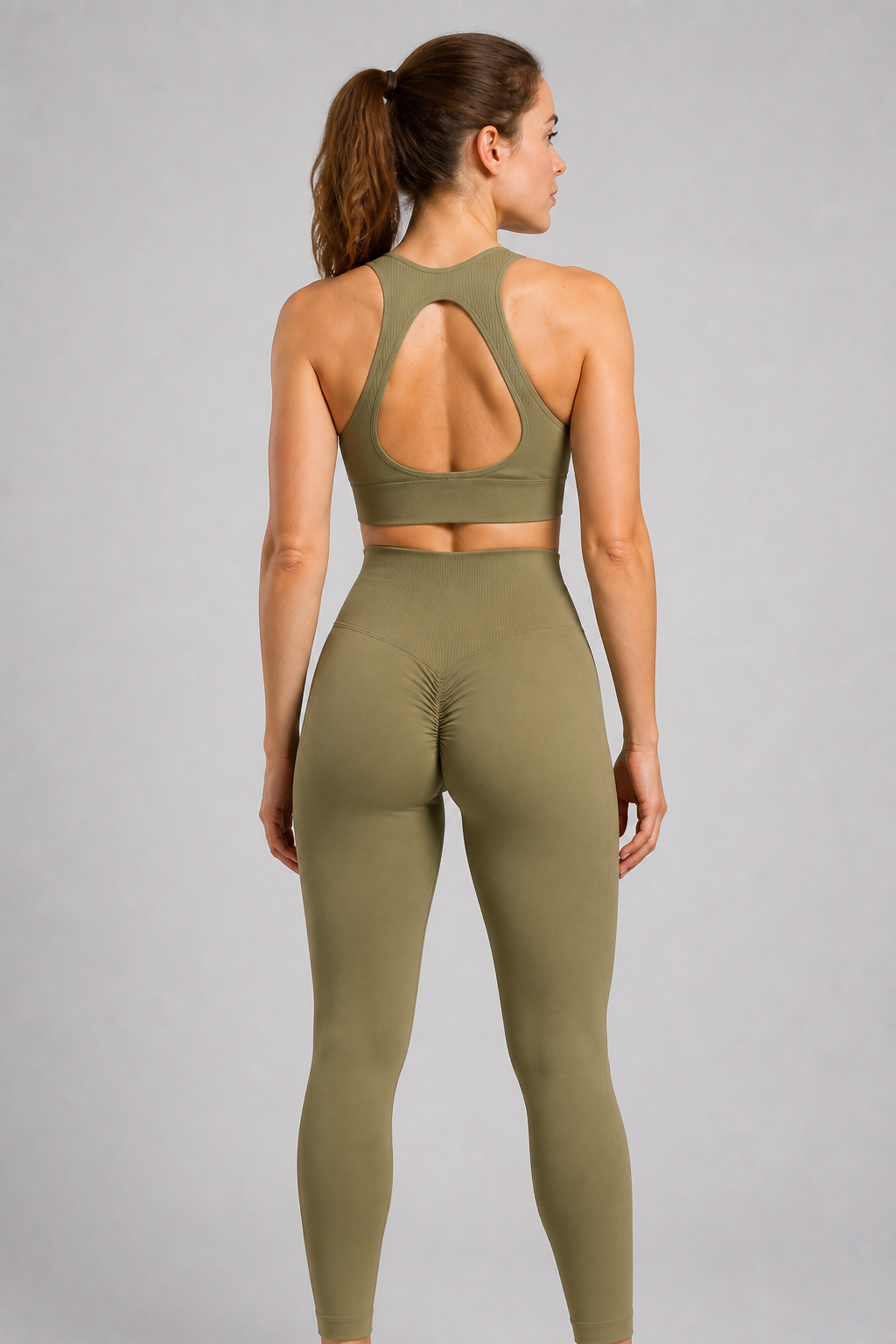 Form High-Waist Hold Leggings - Khaki Green - rear closeup | color:khaki green