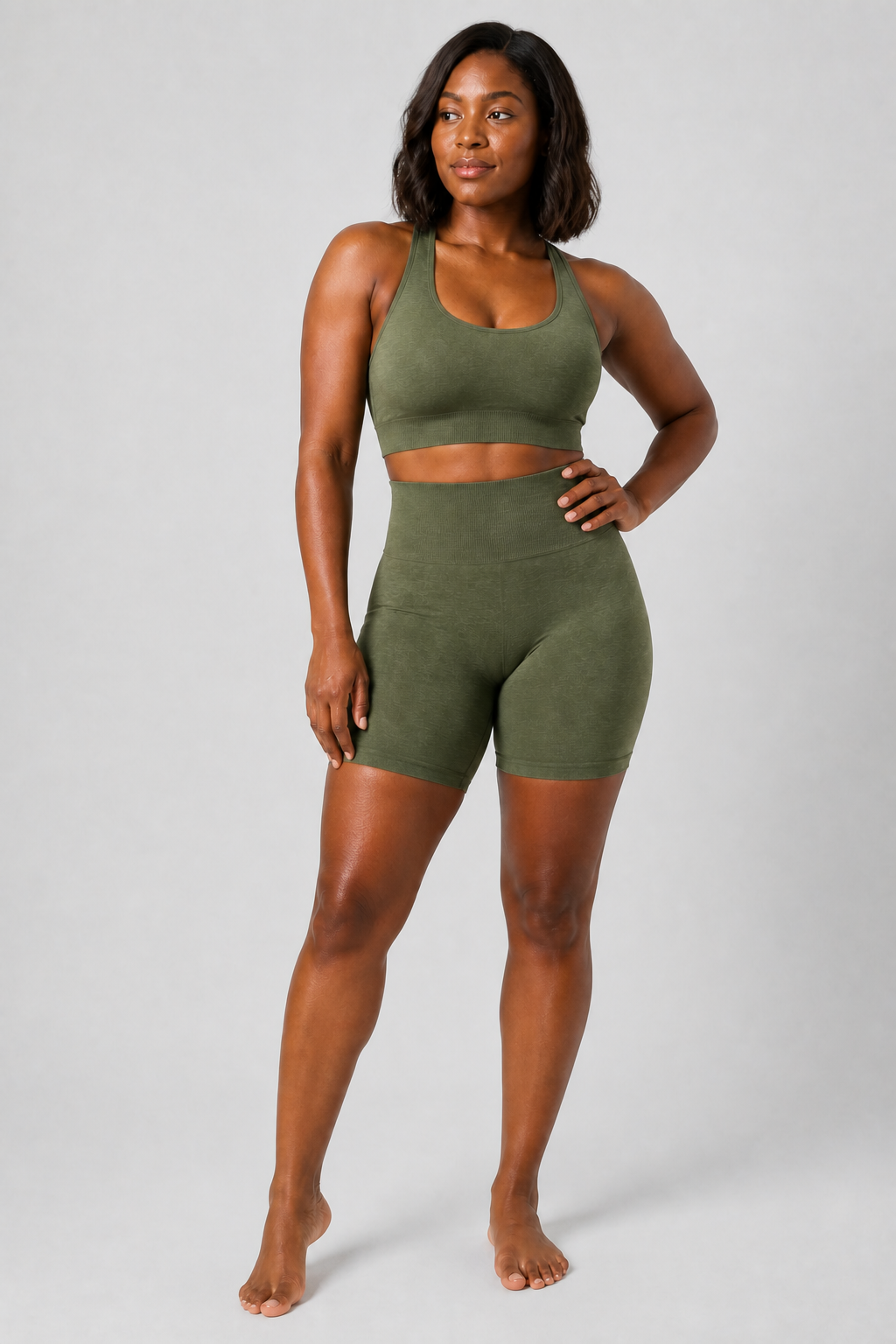 Form High-Waist Hold Shorts - Army Green - full body alt | color:army green