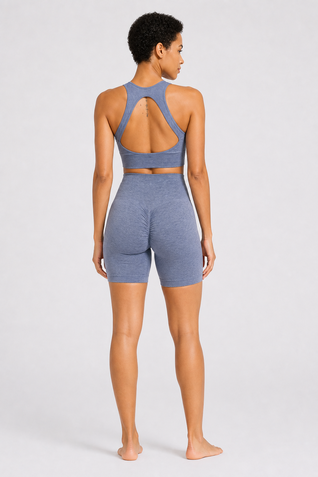 Form High-Waist Hold Shorts - Baby Blue - rear closeup | color:baby blue