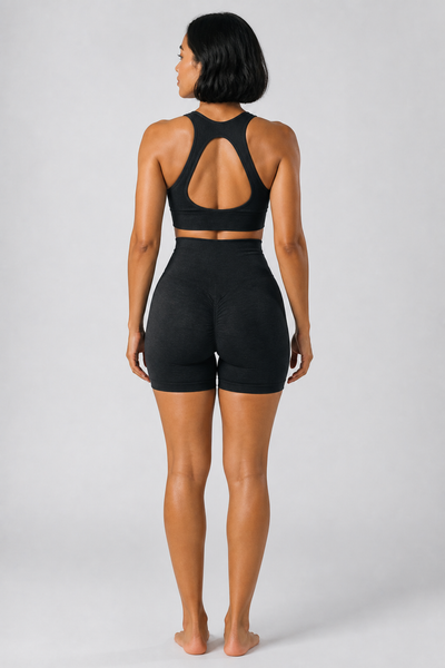 Form High-Waist Hold Shorts - Black - rear closeup | color:jet black