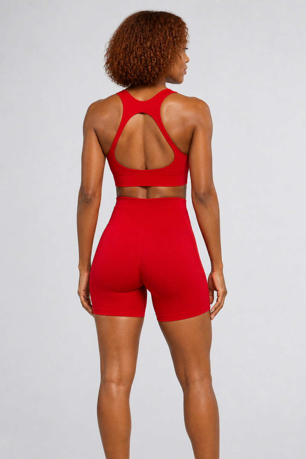 Form High-Waist Hold Shorts - Bright Red - rear closeup | color:bright red