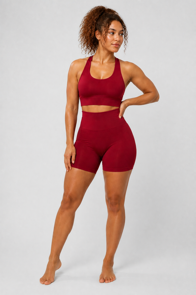 Form High-Waist Hold Shorts - Burgundy - full body alt | color:burgundy