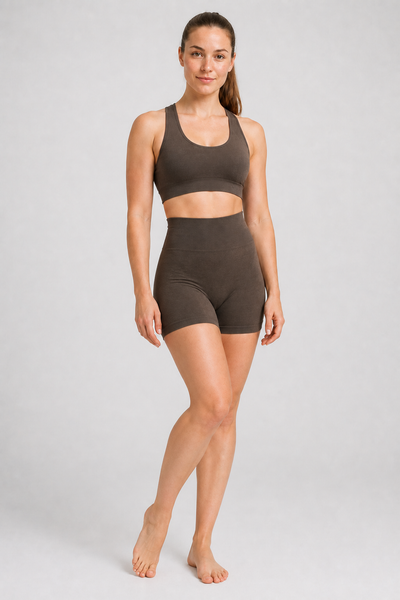 Form High-Waist Hold Shorts - Coffee Brown - full body alt | color:coffee brown