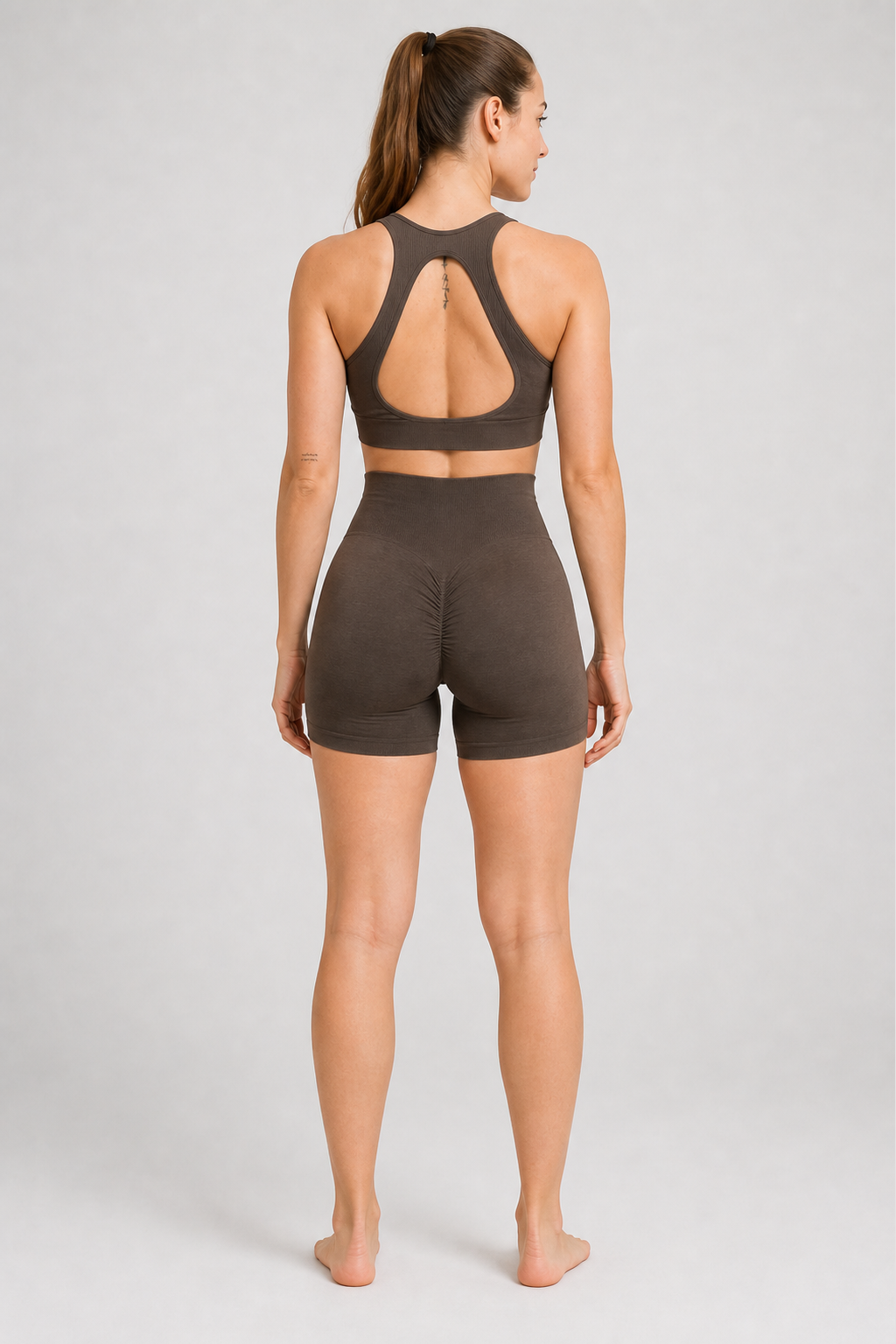 Form High-Waist Hold Shorts - Coffee Brown - rear | color:coffee brown