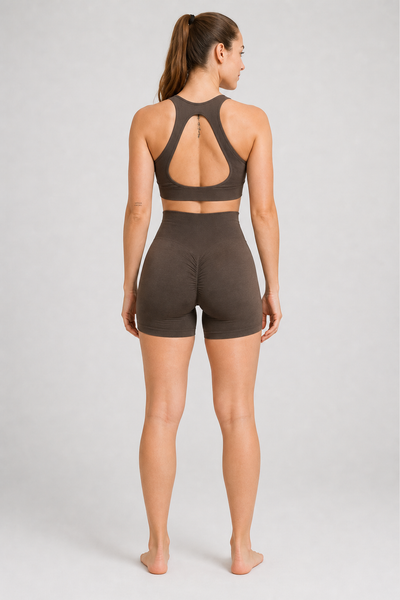 Form High-Waist Hold Shorts - Coffee Brown - rear | color:coffee brown
