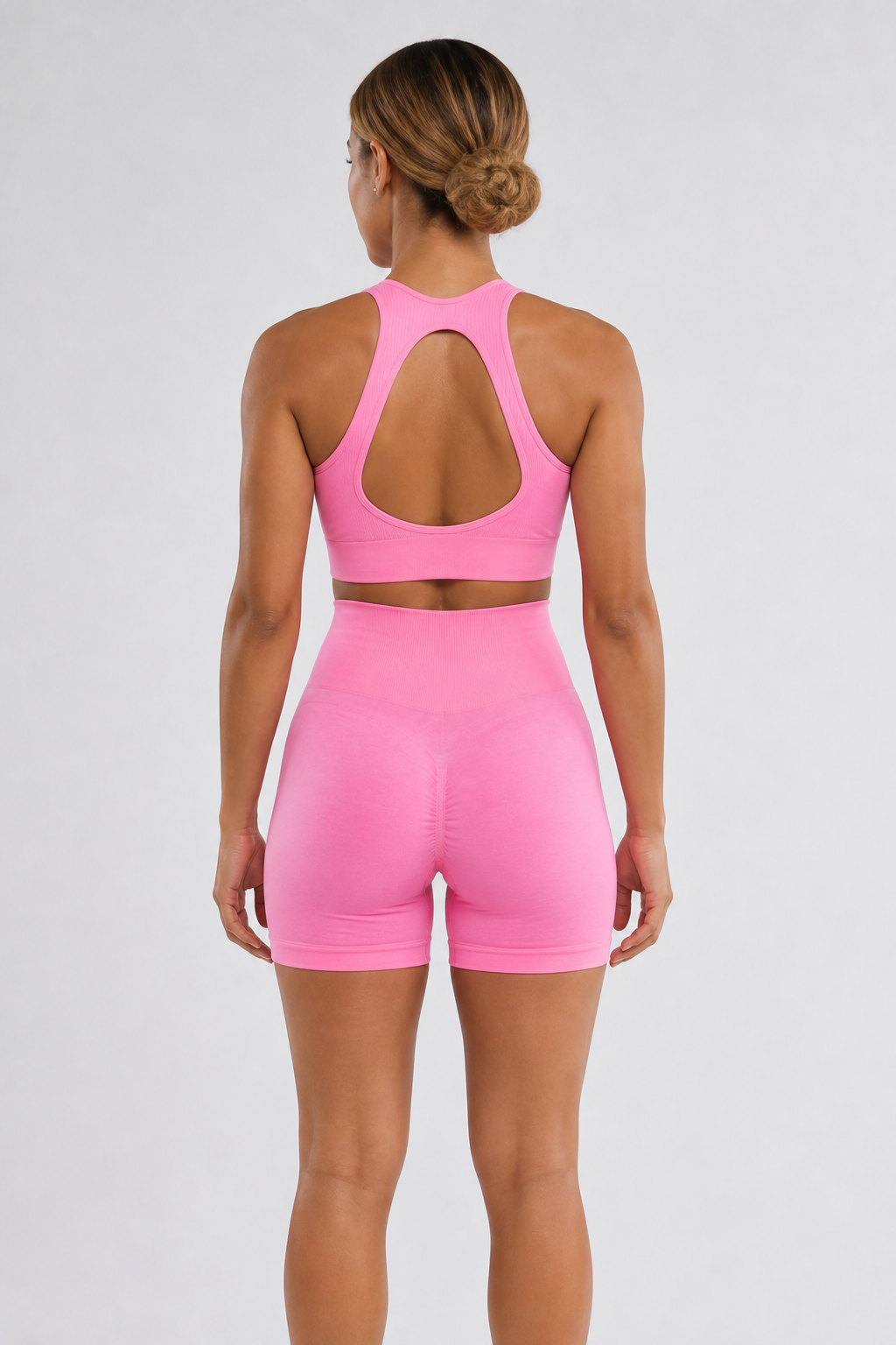 Form High-Waist Hold Shorts - Cotton Candy Pink - rear closeup | color:cotton candy pink