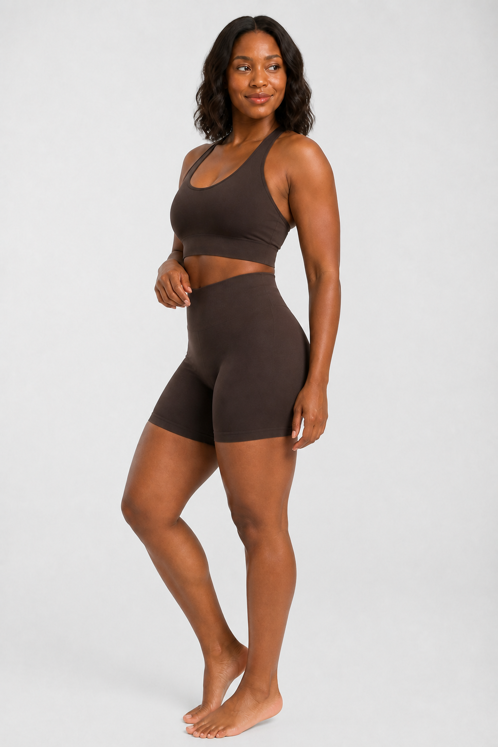 Form High-Waist Hold Shorts - Dark Cocoa - full body alt | color:dark cocoa
