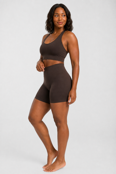 Form High-Waist Hold Shorts - Dark Cocoa - full body alt | color:dark cocoa
