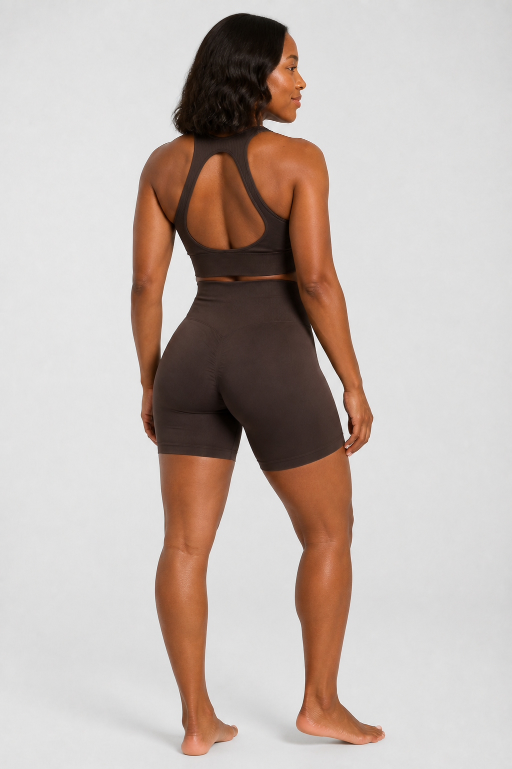 Form High-Waist Hold Shorts - Dark Cocoa - rear | color:dark cocoa