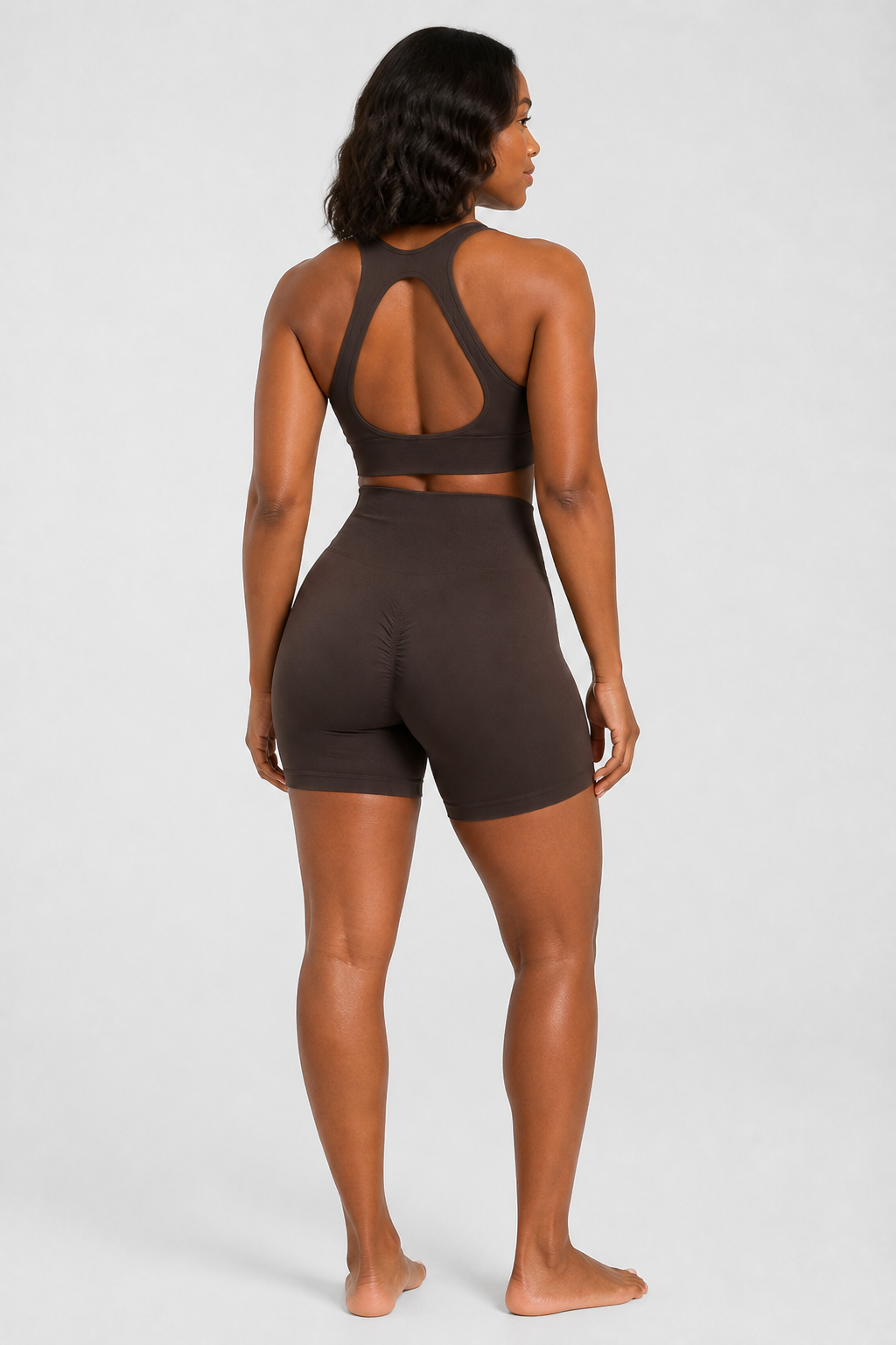 Form High-Waist Hold Shorts - Dark Cocoa - rear closeup | color:dark cocoa