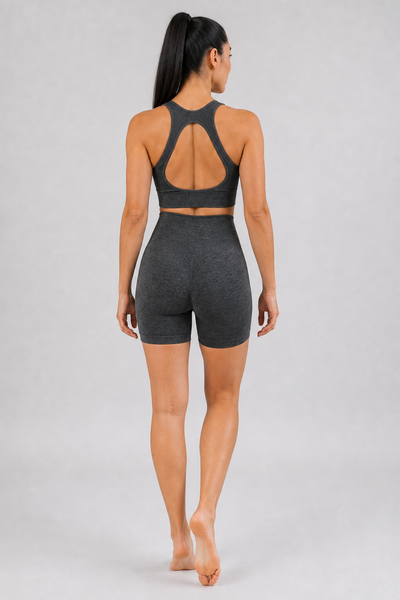 Form High-Waist Hold Shorts - Dark Heather Gray - rear | color:dark heather gray
