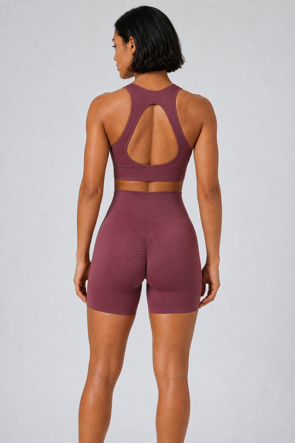 Form High-Waist Hold Shorts - Deep Purple - rear closeup | color:deep purple