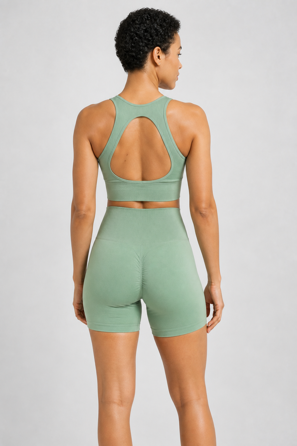 Form High-Waist Hold Shorts - Emerald Green - rear closeup | color:emerald green