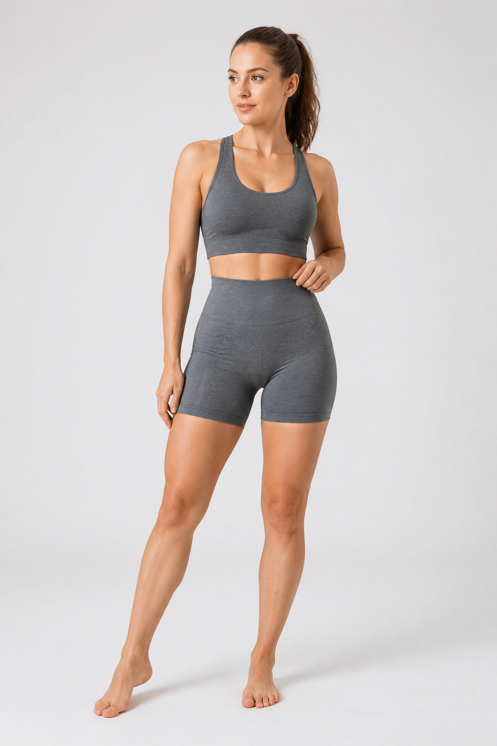 Form High-Waist Hold Shorts - Heather Charcoal - hero | color:heather charcoal