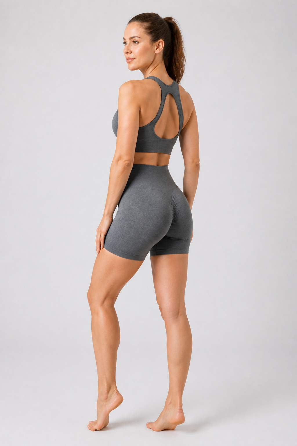 Form High-Waist Hold Shorts - Heather Charcoal - full body alt | color:heather charcoal