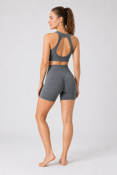 Form High-Waist Hold Shorts - Heather Charcoal - rear | color:heather charcoal