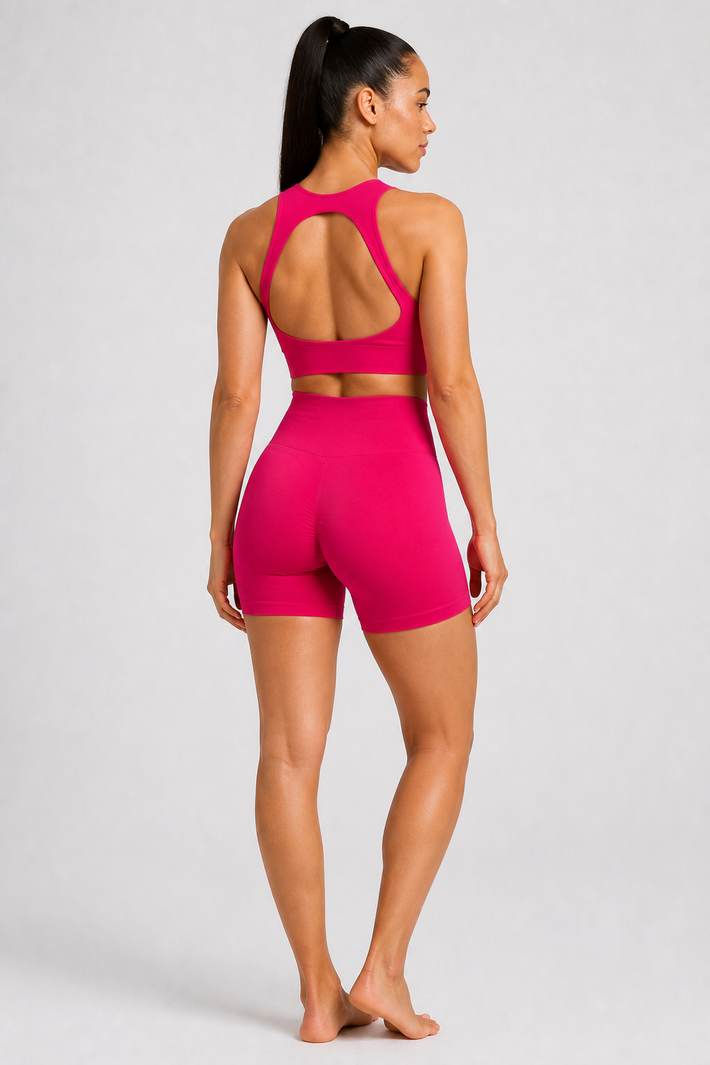 Form High-Waist Hold Shorts - Hot Pink - rear closeup | color:hot pink