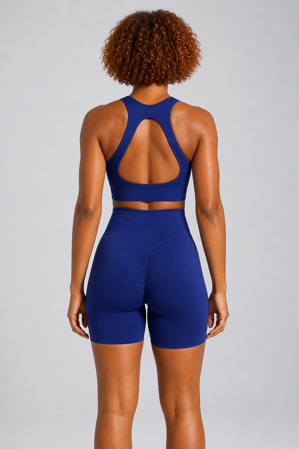 Form High-Waist Hold Shorts - Indigo Blue - rear closeup | color:indigo blue