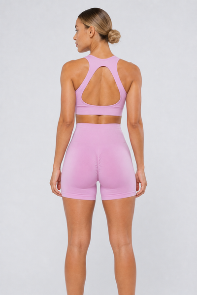 Form High-Waist Hold Shorts - Mauve - rear closeup | color:mauve