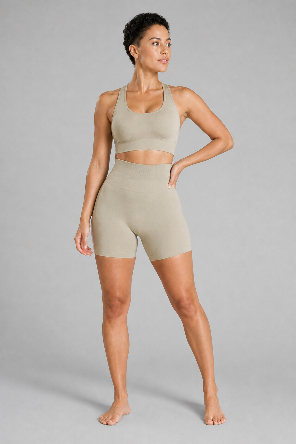 Form High-Waist Hold Shorts - Mushroom / Nude Pink - full body alt | color:mushroom