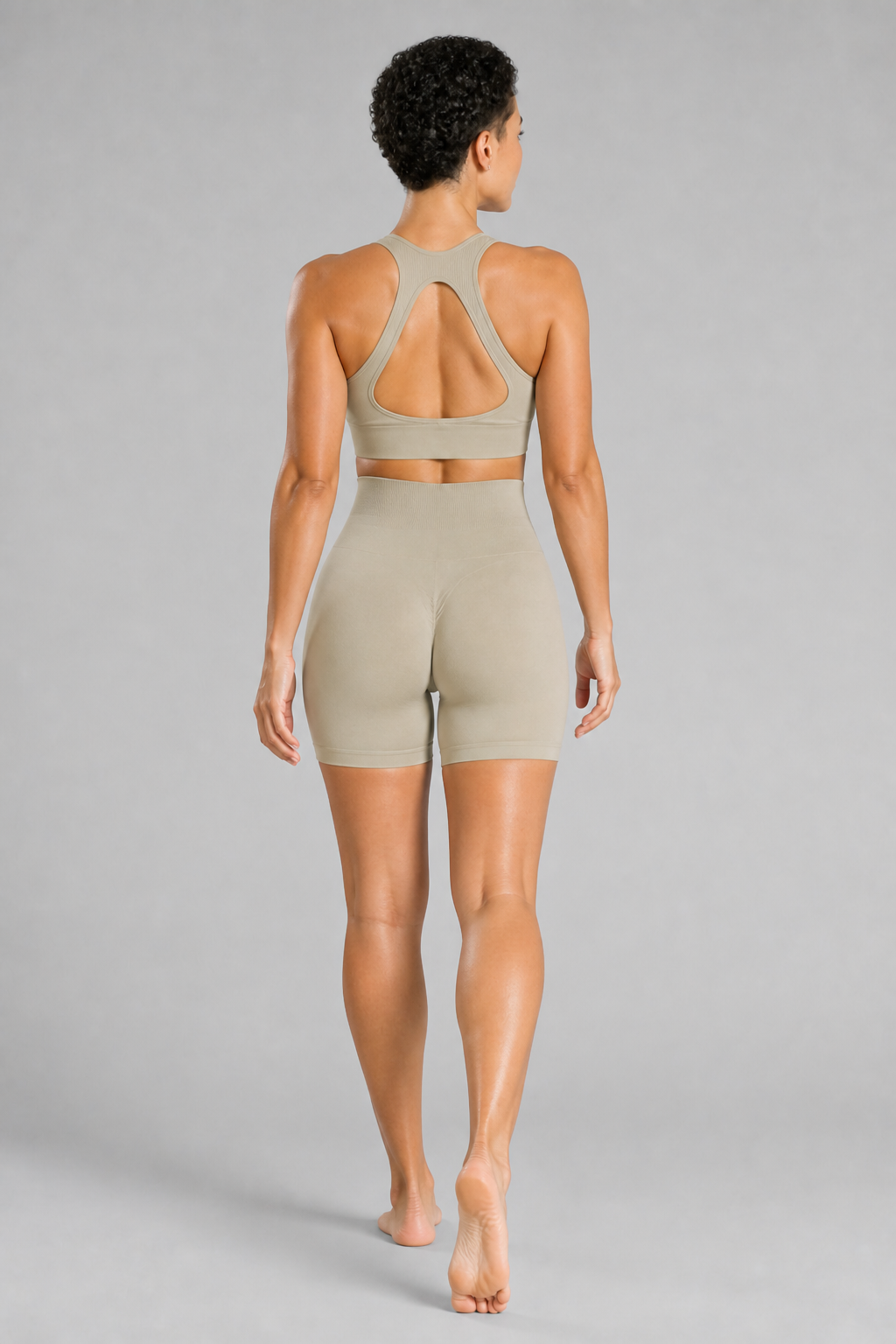Form High-Waist Hold Shorts - Mushroom / Nude Pink - rear | color:mushroom