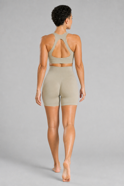 Form High-Waist Hold Shorts - Mushroom / Nude Pink - rear | color:mushroom
