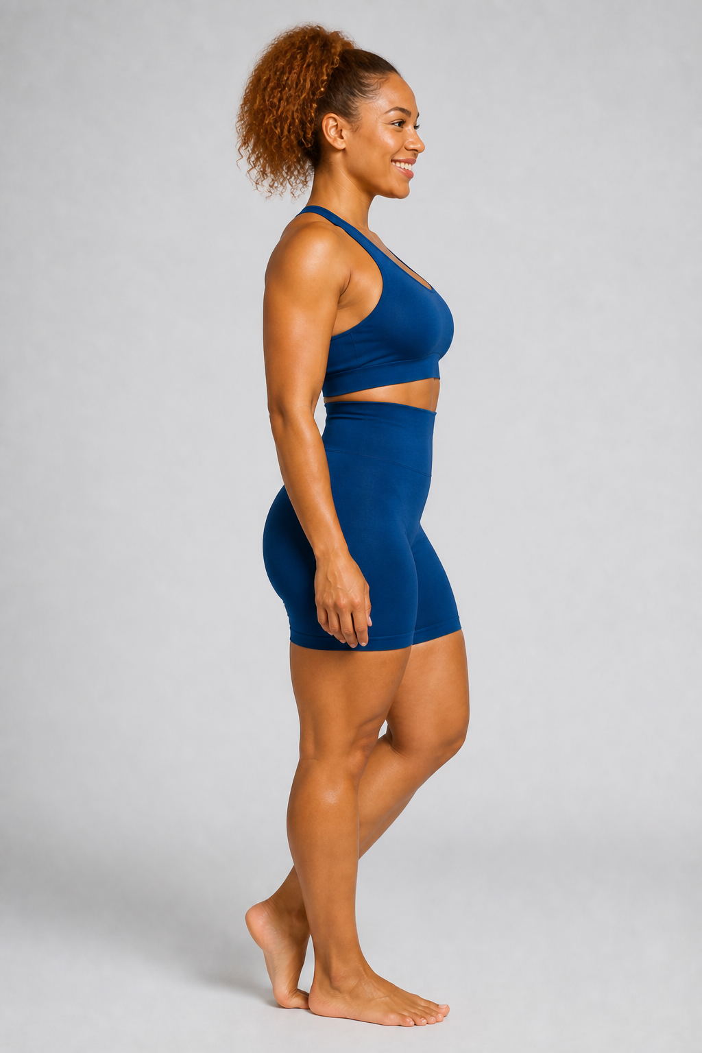 Form High-Waist Hold Shorts - Navy Blue - side profile | color:navy blue