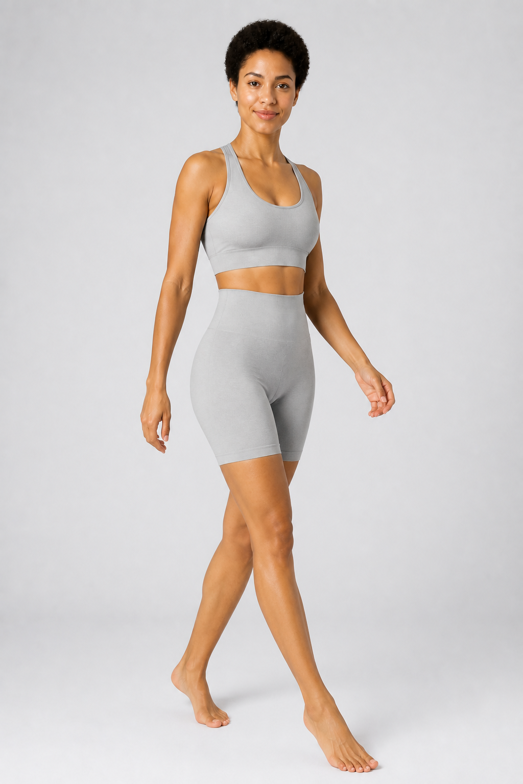 Form High-Waist Hold Shorts - Off White / Gray / Blush - full body alt | color:gray