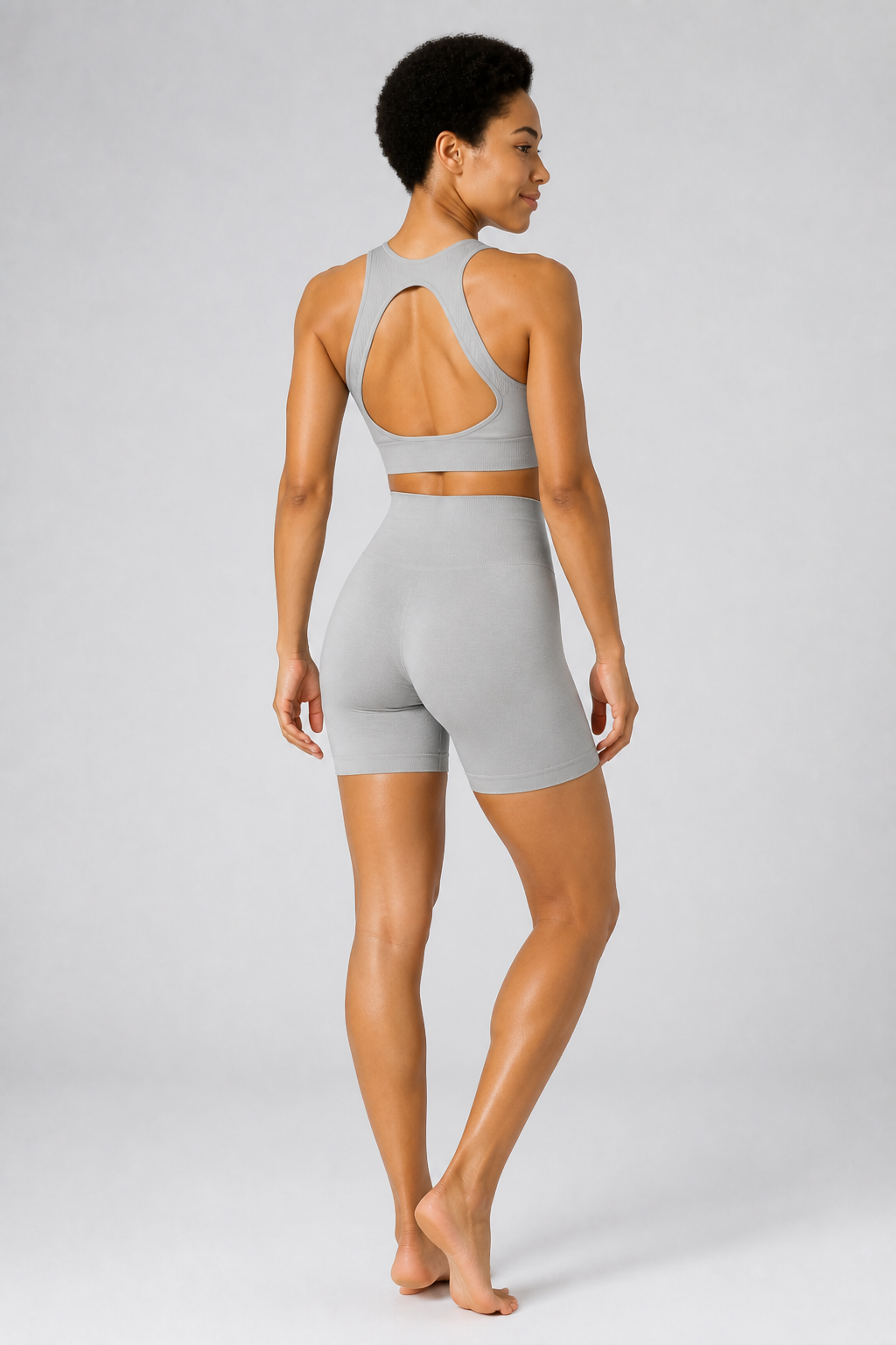 Form High-Waist Hold Shorts - Off White / Gray / Blush - rear | color:gray