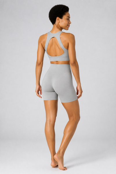Form High-Waist Hold Shorts - Off White / Gray / Blush - rear | color:gray