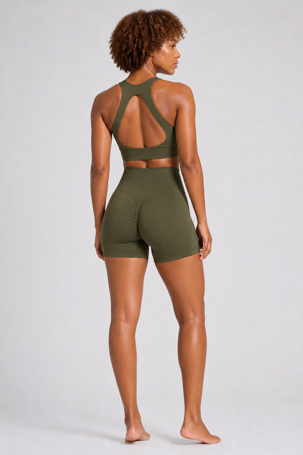 Form High-Waist Hold Shorts - Olive - rear closeup | color:olive
