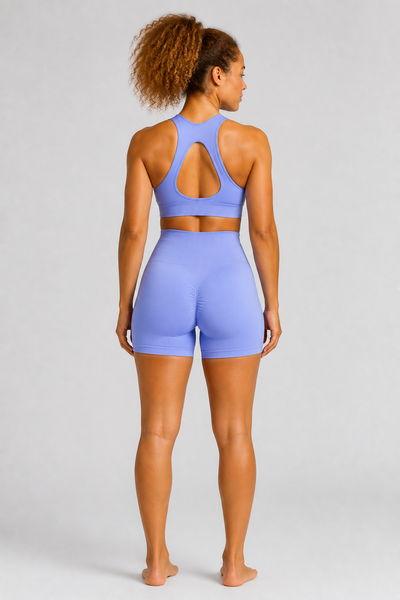 Form High-Waist Hold Shorts - Periwinkle - rear closeup | color:periwinkle