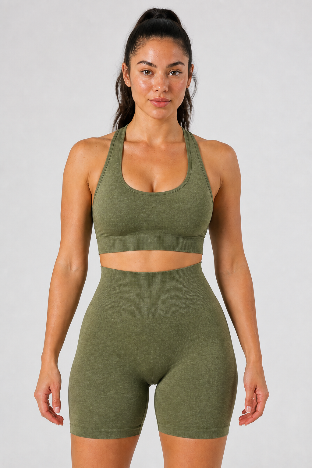 Form Open-Back Lift Bra - Army Green - front closeup | color:army green