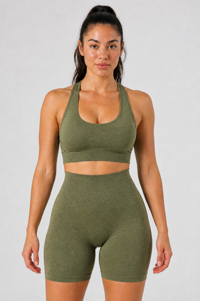 Form Open-Back Lift Bra - Army Green - front closeup | color:army green
