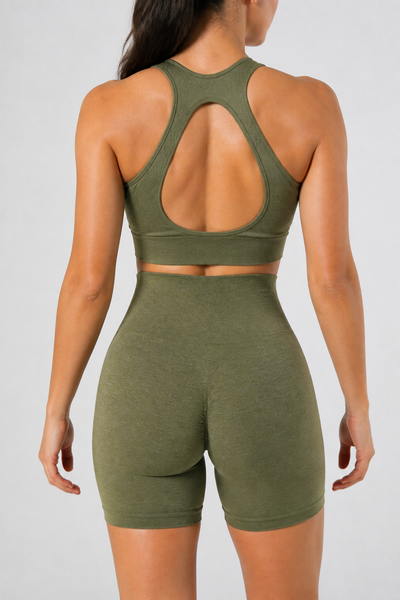 Form Open-Back Lift Bra - Army Green - rear closeup | color:army green