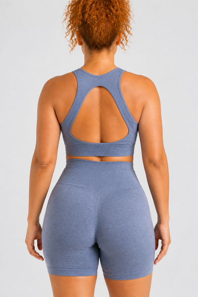 Form Open-Back Lift Bra - Baby Blue - rear closeup