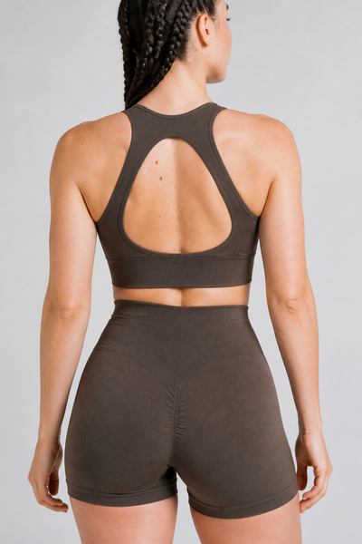 Form Open-Back Lift Bra - Coffee Brown - rear closeup