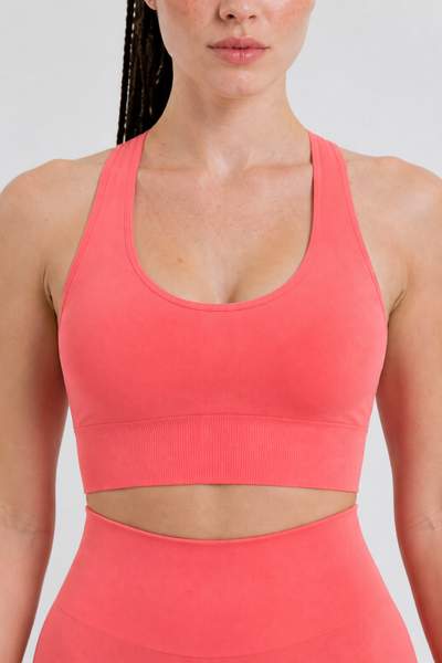 Form Open-Back Lift Bra - Coral Pink - front closeup