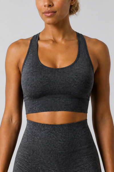 Form Open-Back Lift Bra - Dark Heather Gray - front closeup
