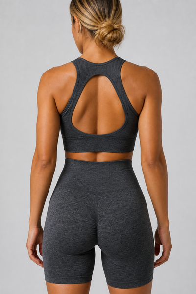 Form Open-Back Lift Bra - Dark Heather Gray - rear closeup
