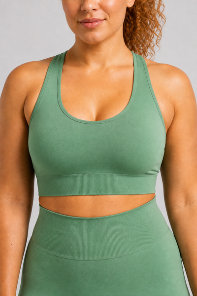 Form Open-Back Lift Bra - Emerald Green - front closeup