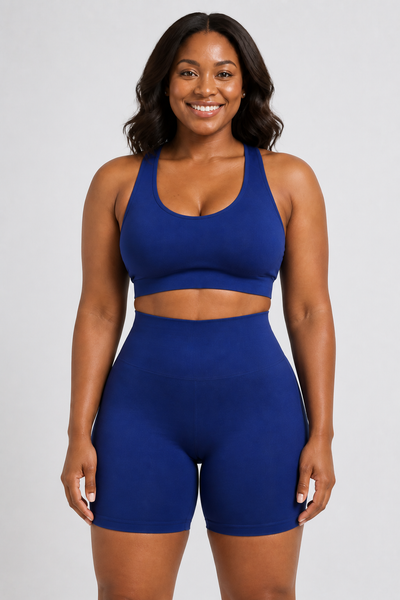 Form Open-Back Lift Bra - Indigo Blue - front closeup | color:indigo blue