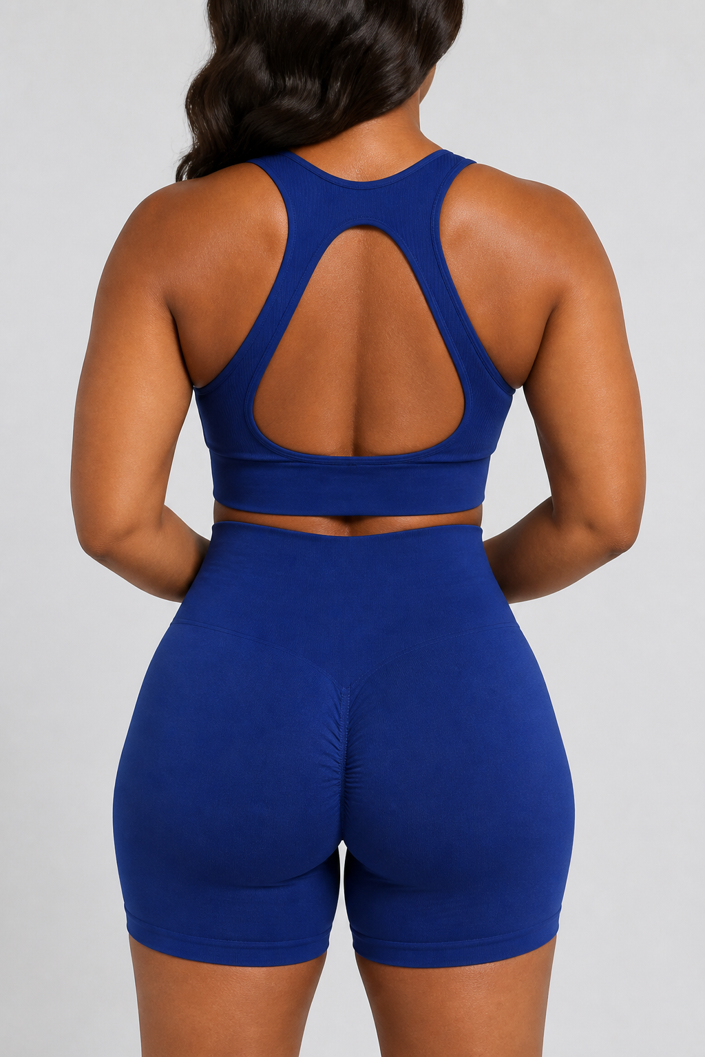 Form Open-Back Lift Bra - Indigo Blue - rear closeup | color:indigo blue