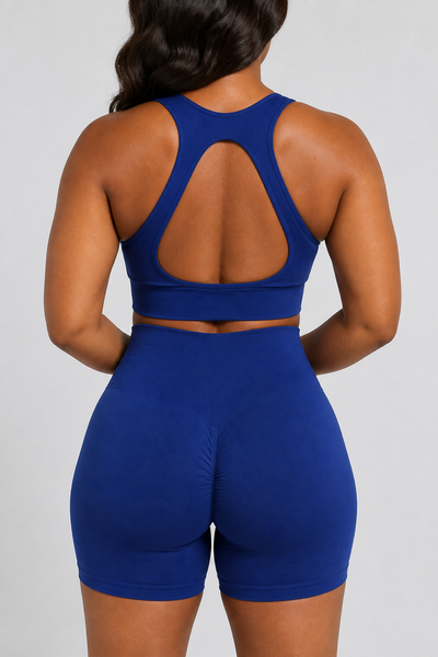 Form Open-Back Lift Bra - Indigo Blue - rear closeup | color:indigo blue