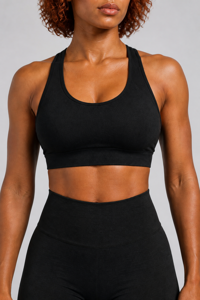 Form Open-Back Lift Bra - Jet Black / Black - front closeup | color:jet black