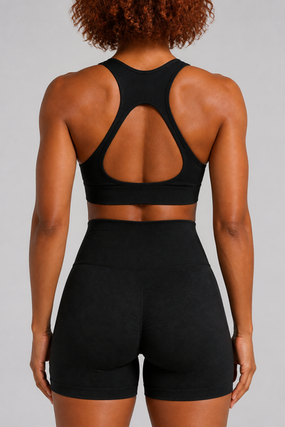 Form Open-Back Lift Bra - Jet Black / Black - rear closeup | color:jet black