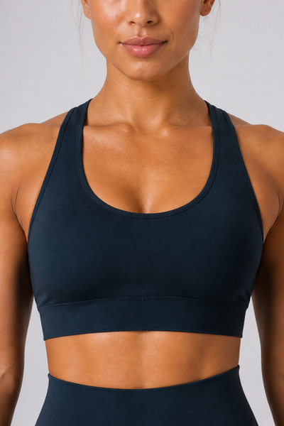 Form Open-Back Lift Bra - Midnight Teal - front closeup